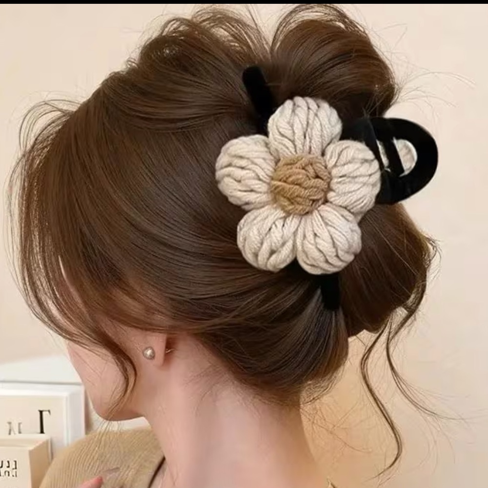 HANDMADE Chic Floral Hair Clip in Cream and Brown